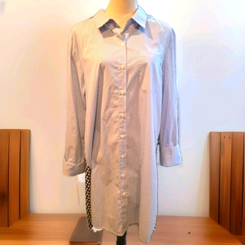 Tommy Hilfiger Light Blue and White Striped Midi Shirt Dress
